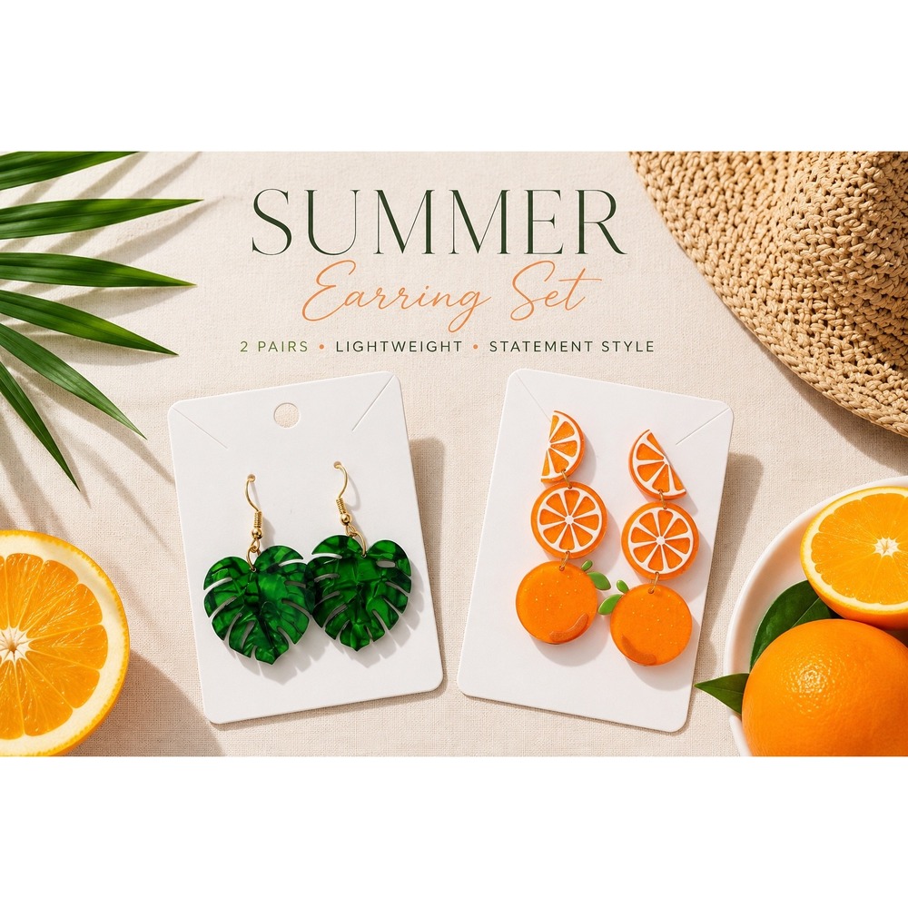 Summer Statement Earring Lot Citrus Orange Tropical Leaf Earrings